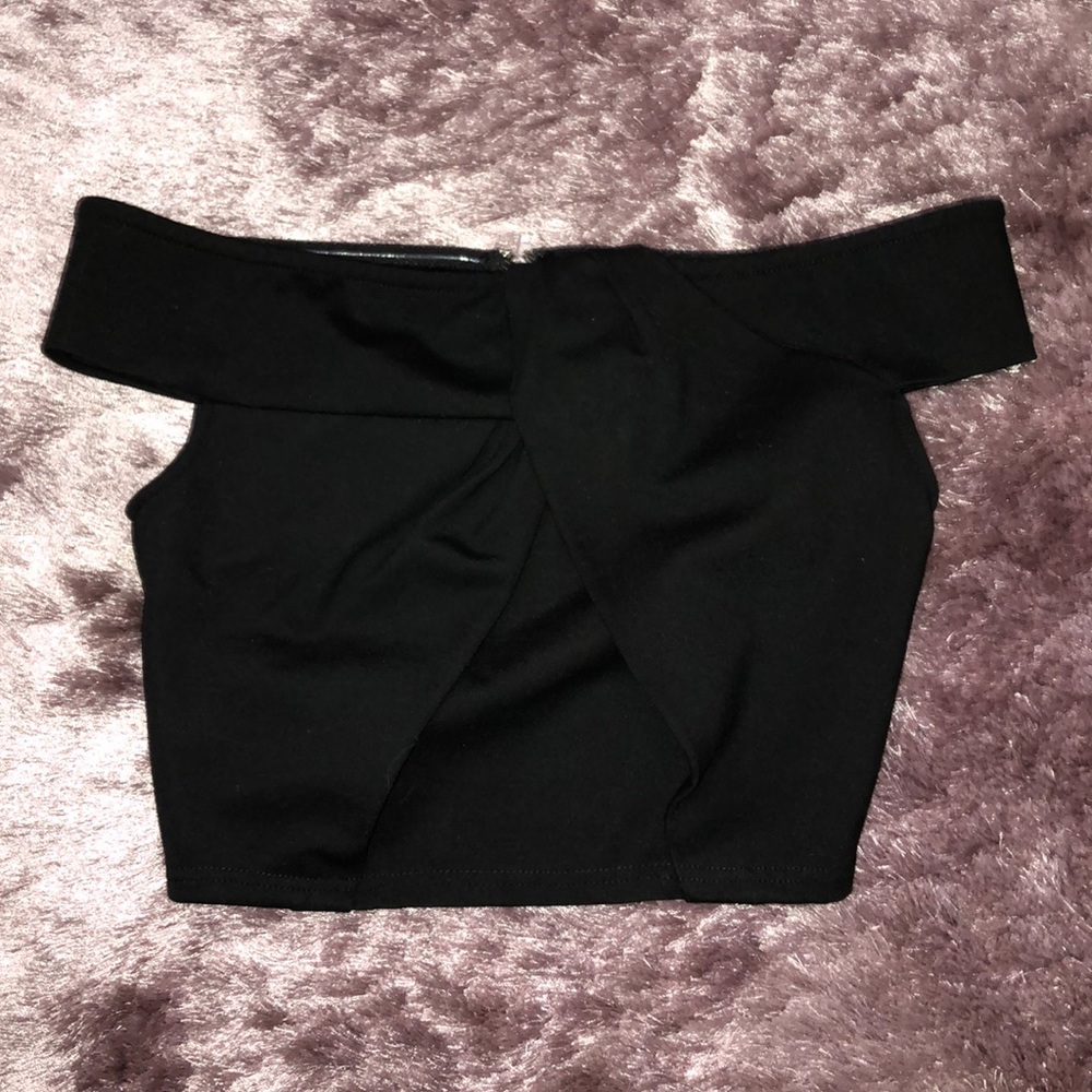 Dressy Black Zip-Back Crop Top